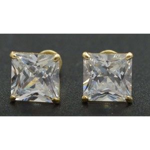 14k Solid Yellow Gold 2.00ct cz Princess-Cut Earrings ScrewBack Stud Earrings